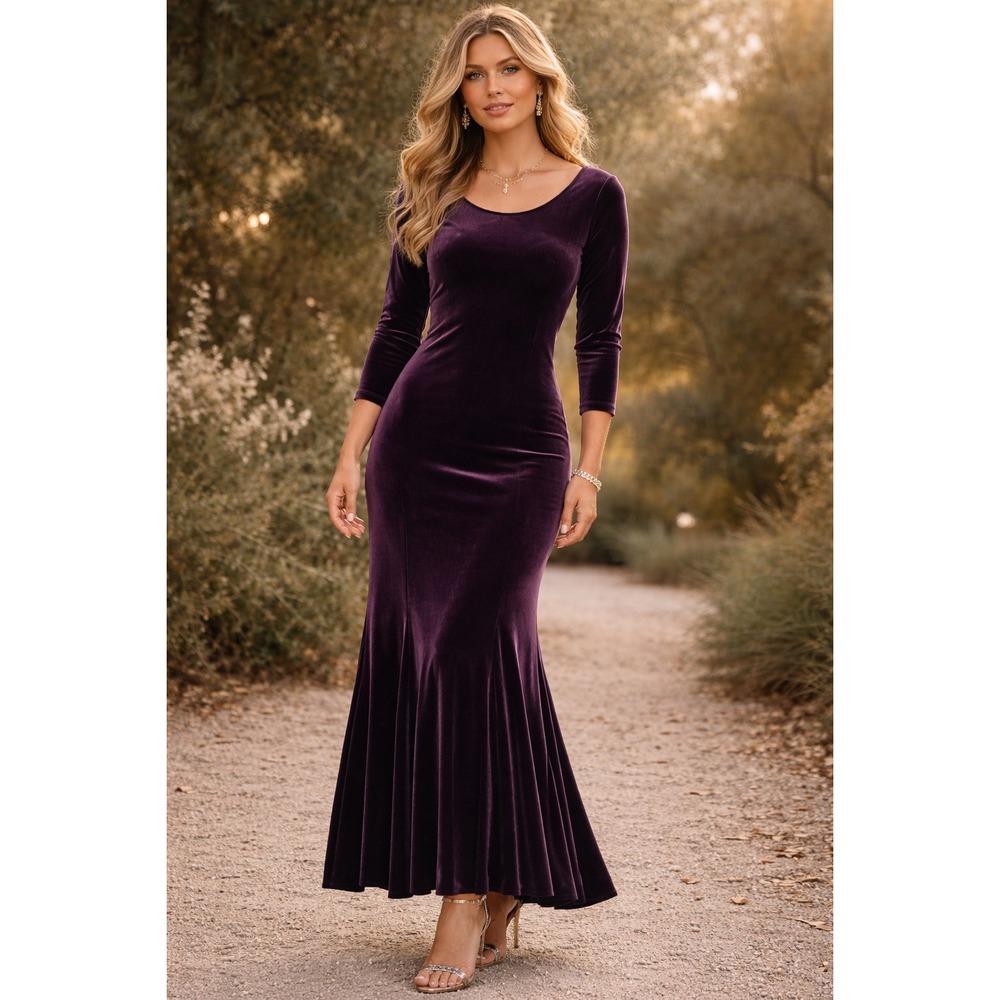 Molly Malloy Evening Velvet Maxi Dress Womens 12 Purple Whimsigoth Timeless Luxe